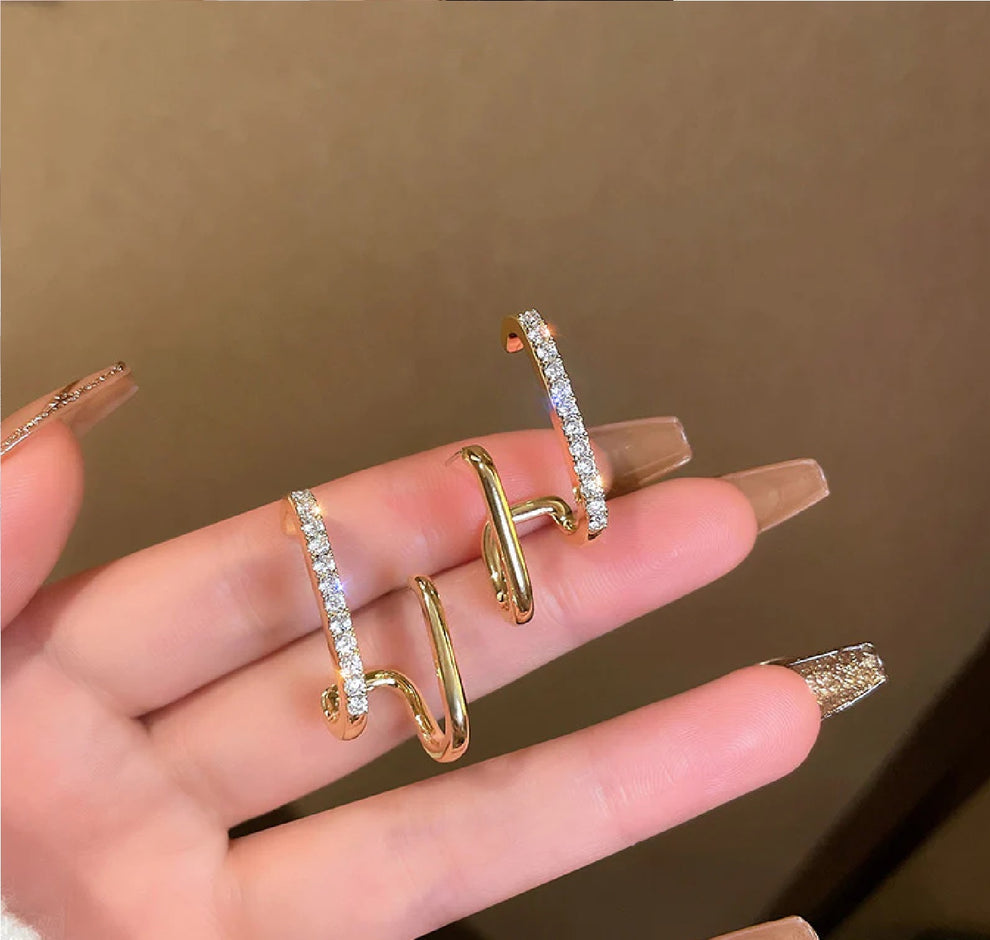 Gold Crystal H-Bar Earrings