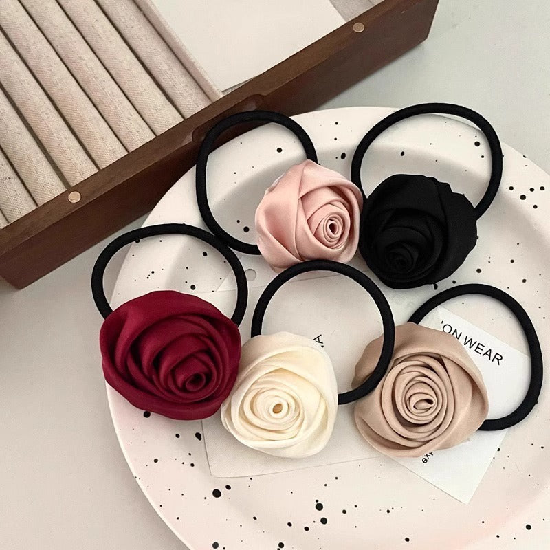 Satin Rose Flower Hair Tie