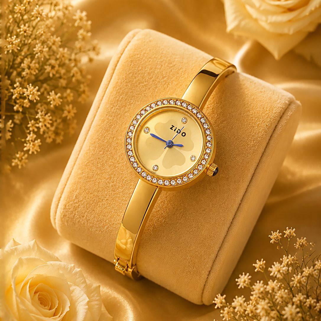 Gold Diamond Bezel Bangle Watch