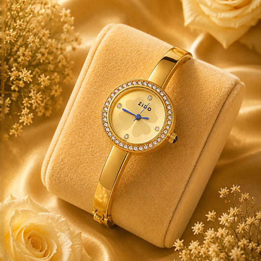 Gold Diamond Bezel Bangle Watch