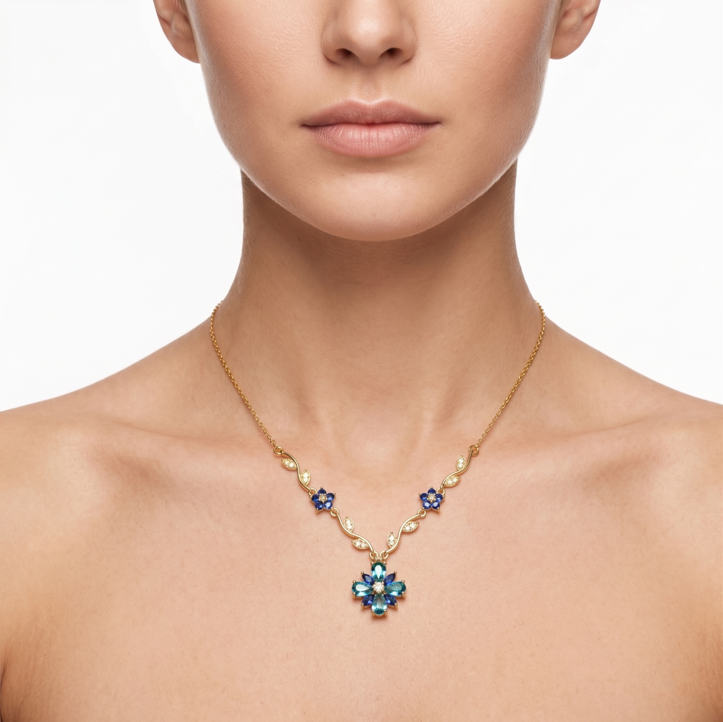 Anti tarnish Tulip Chain Pendant Blue