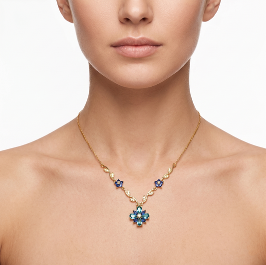 Anti tarnish Tulip Chain Pendant Blue