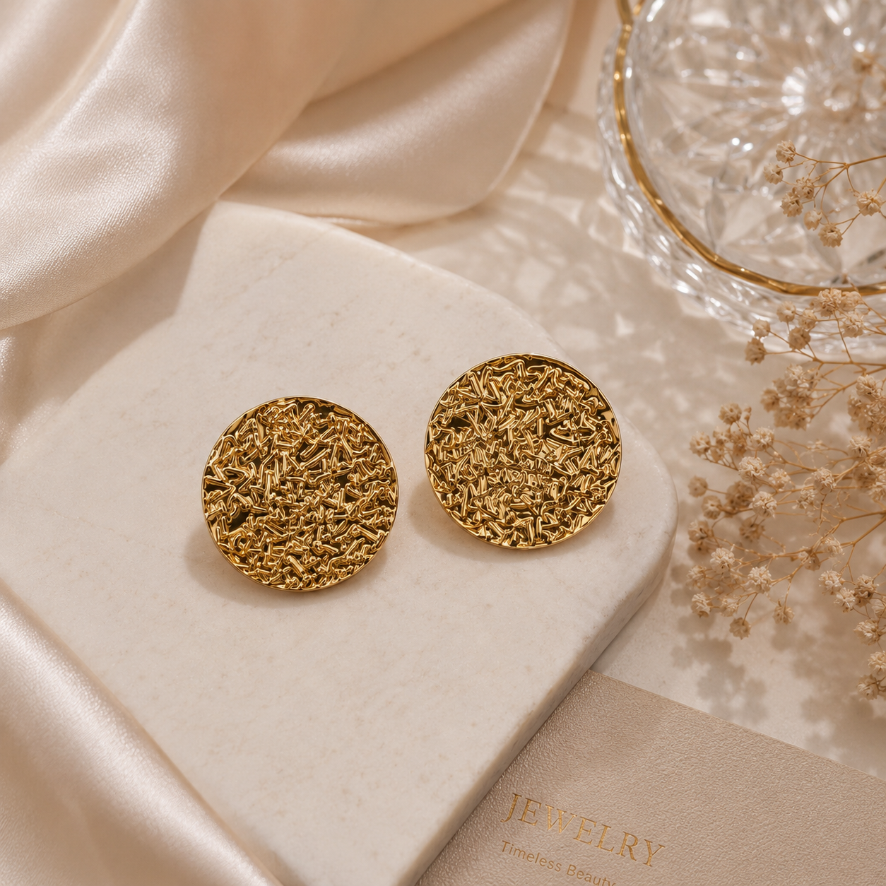 Gold Textured Disc Earrings