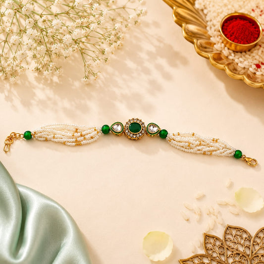Green Kundan Oval Bracelet Rakhi