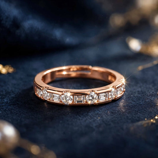 Rose Gold Baguette & Round Diamond Band Ring