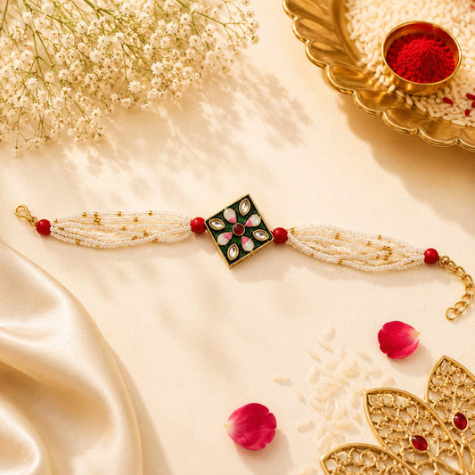 Green Meenakari Square Bracelet Rakhi