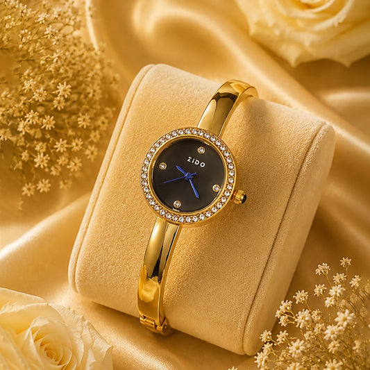 Black Dial Diamond Bezel Bangle Watch