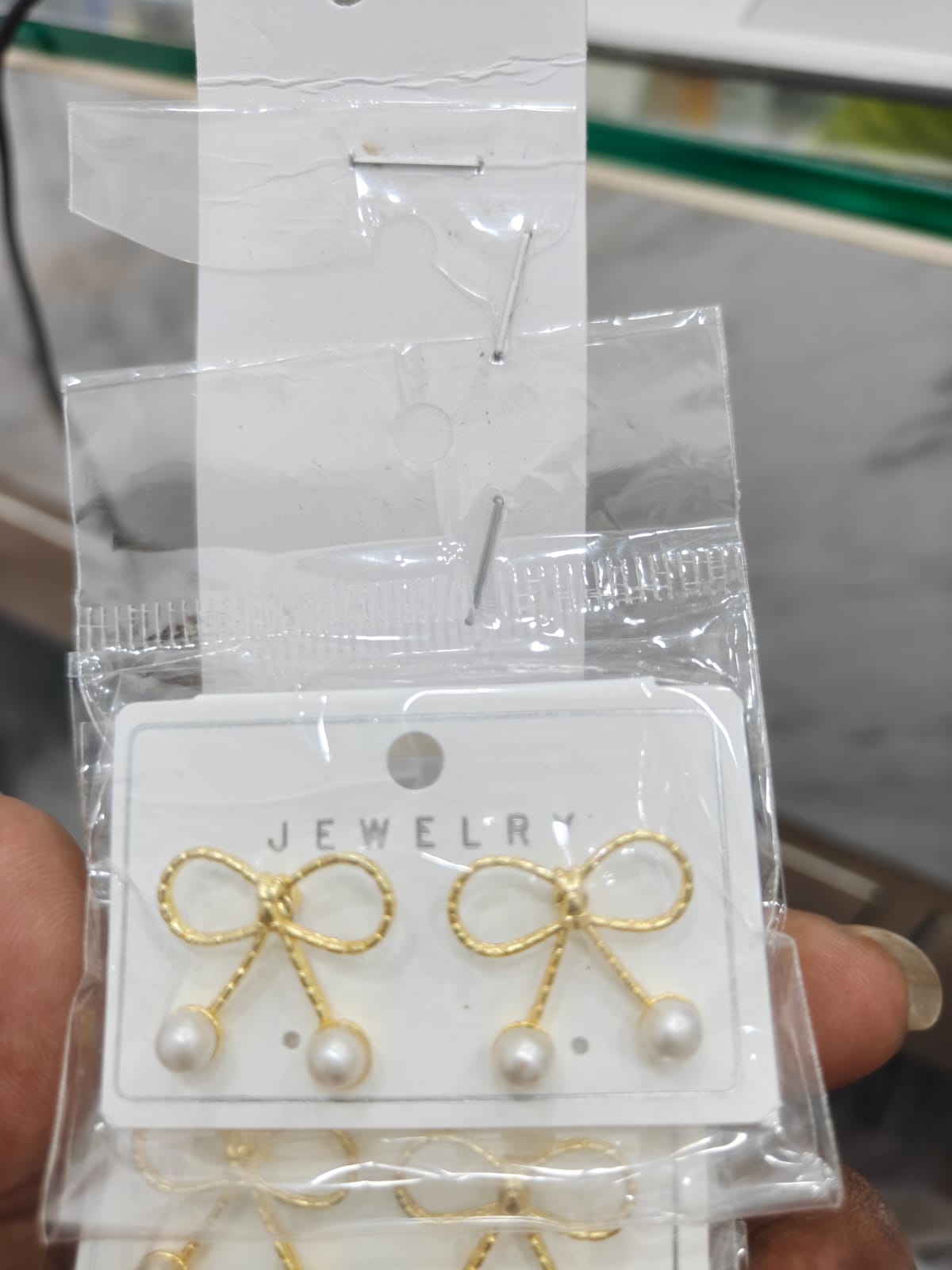 Gold Bow Pearl Drop Earrings