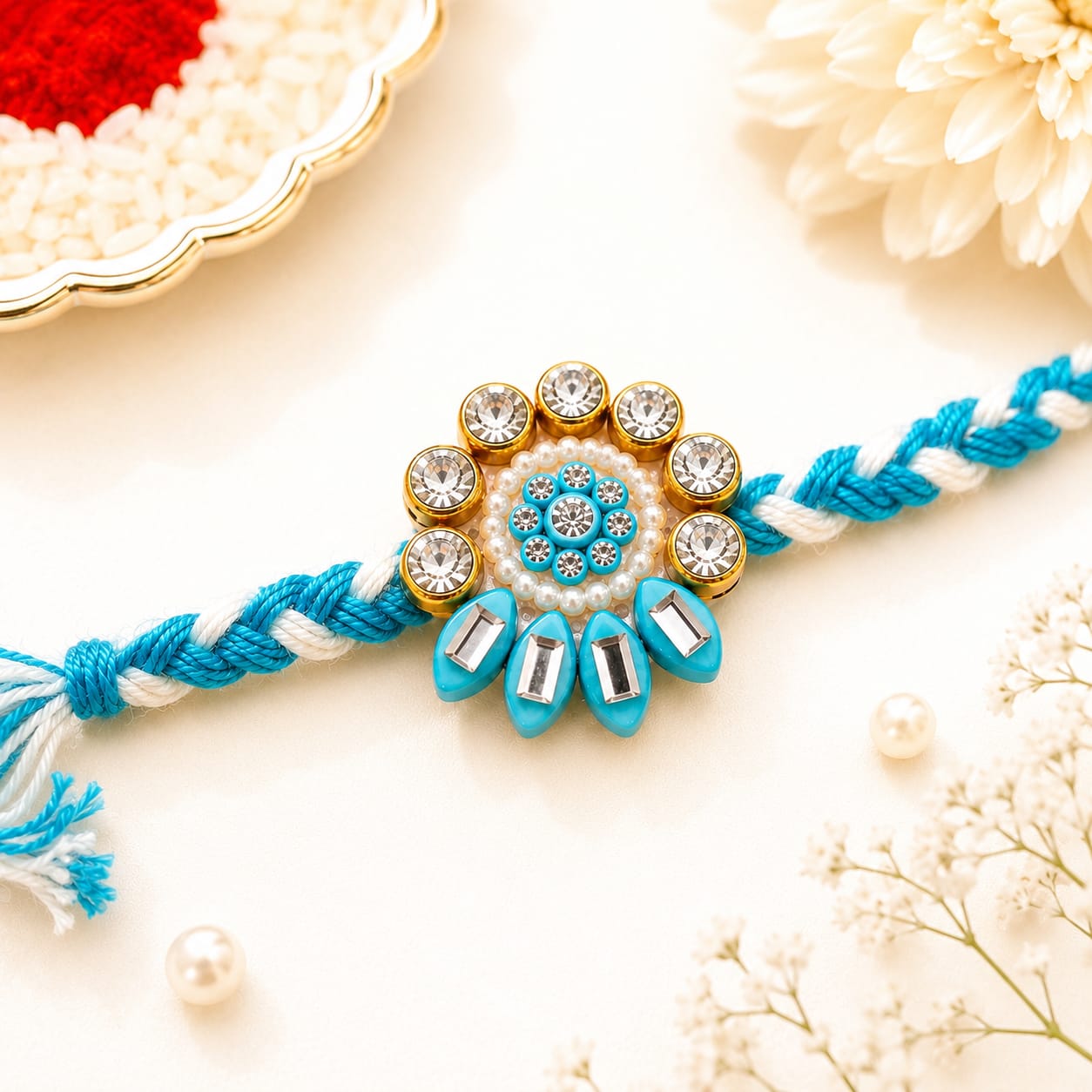 Crystal Floral Rakhi - Blue