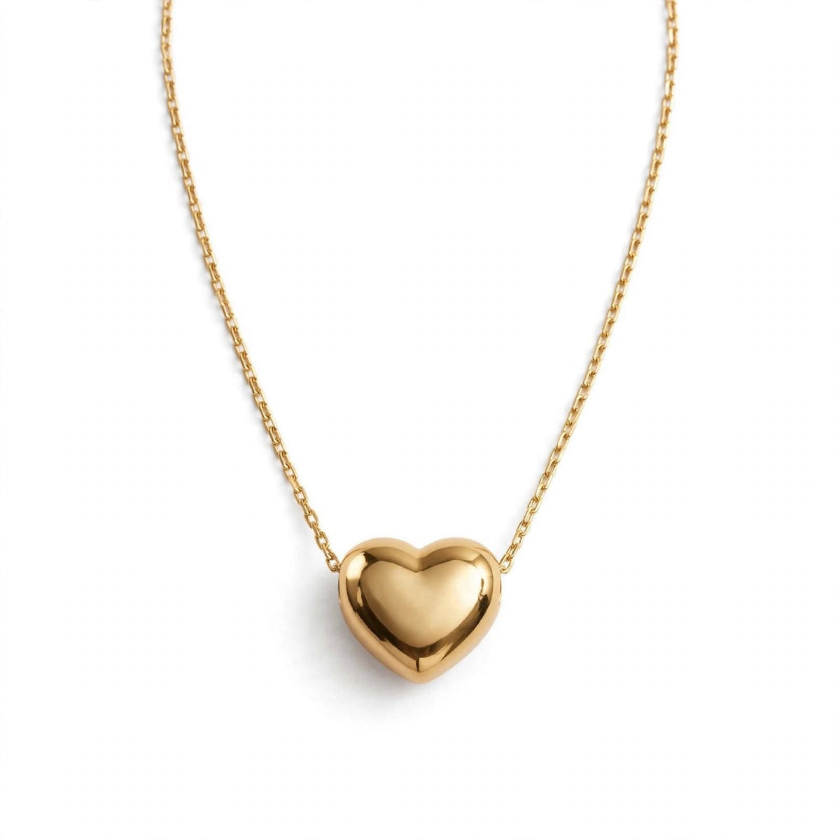 Gold Puffy Heart Pendant Necklace - Large