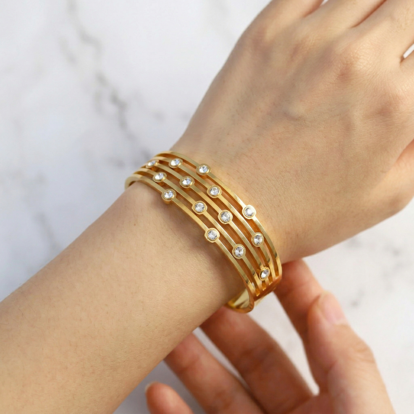 Wide 4-Row Pave Crystal Antitarnish Bracelet