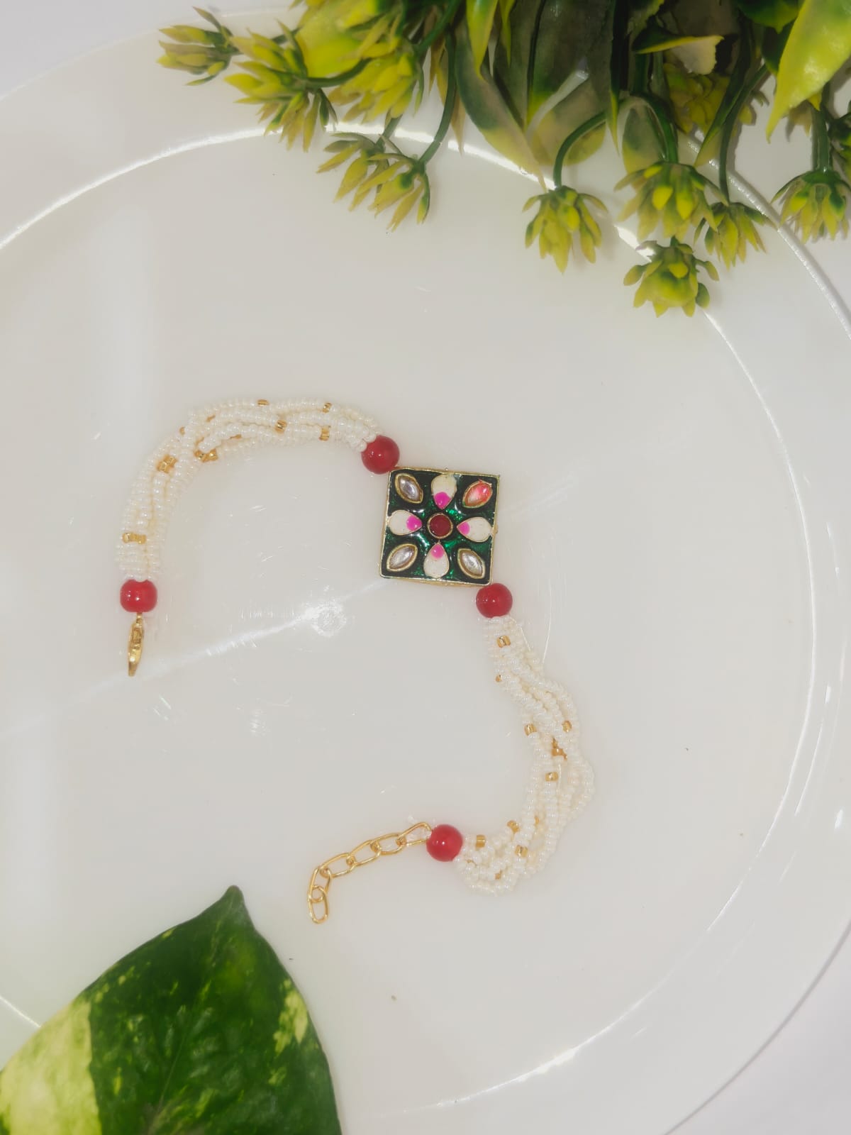 Green Meenakari Square Bracelet Rakhi