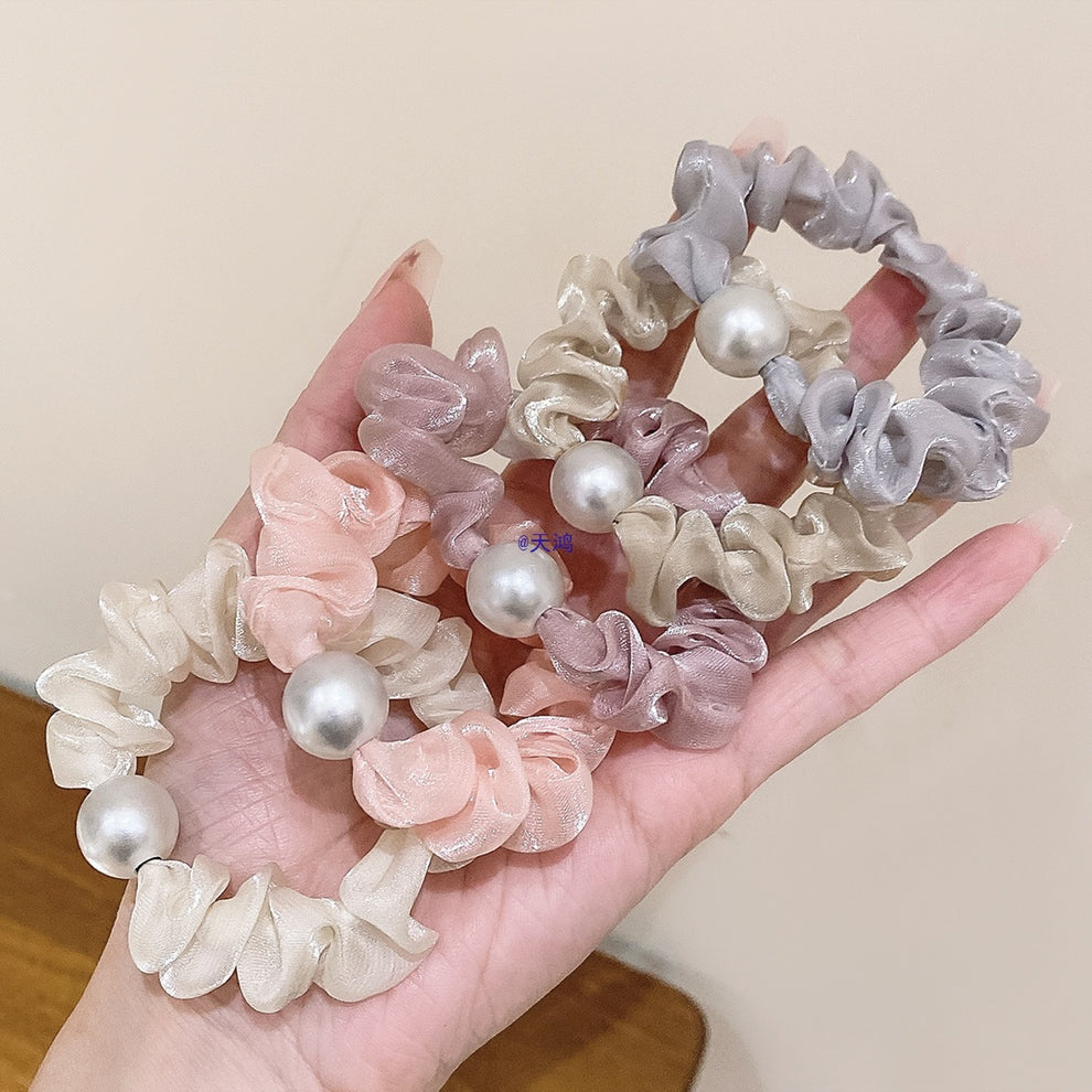 Organza Pearl Scrunchie Set (Pack of 5)