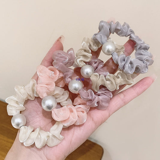 Organza Pearl Scrunchie Set (Pack of 5)