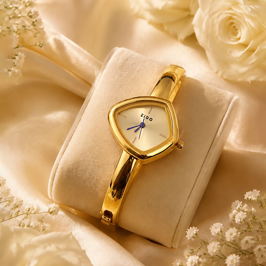 Gold Champagne Triangle Dial Bangle Watch