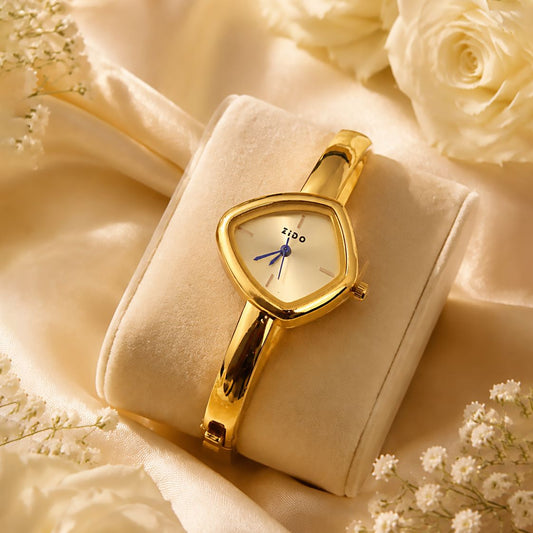 Gold Champagne Triangle Dial Bangle Watch