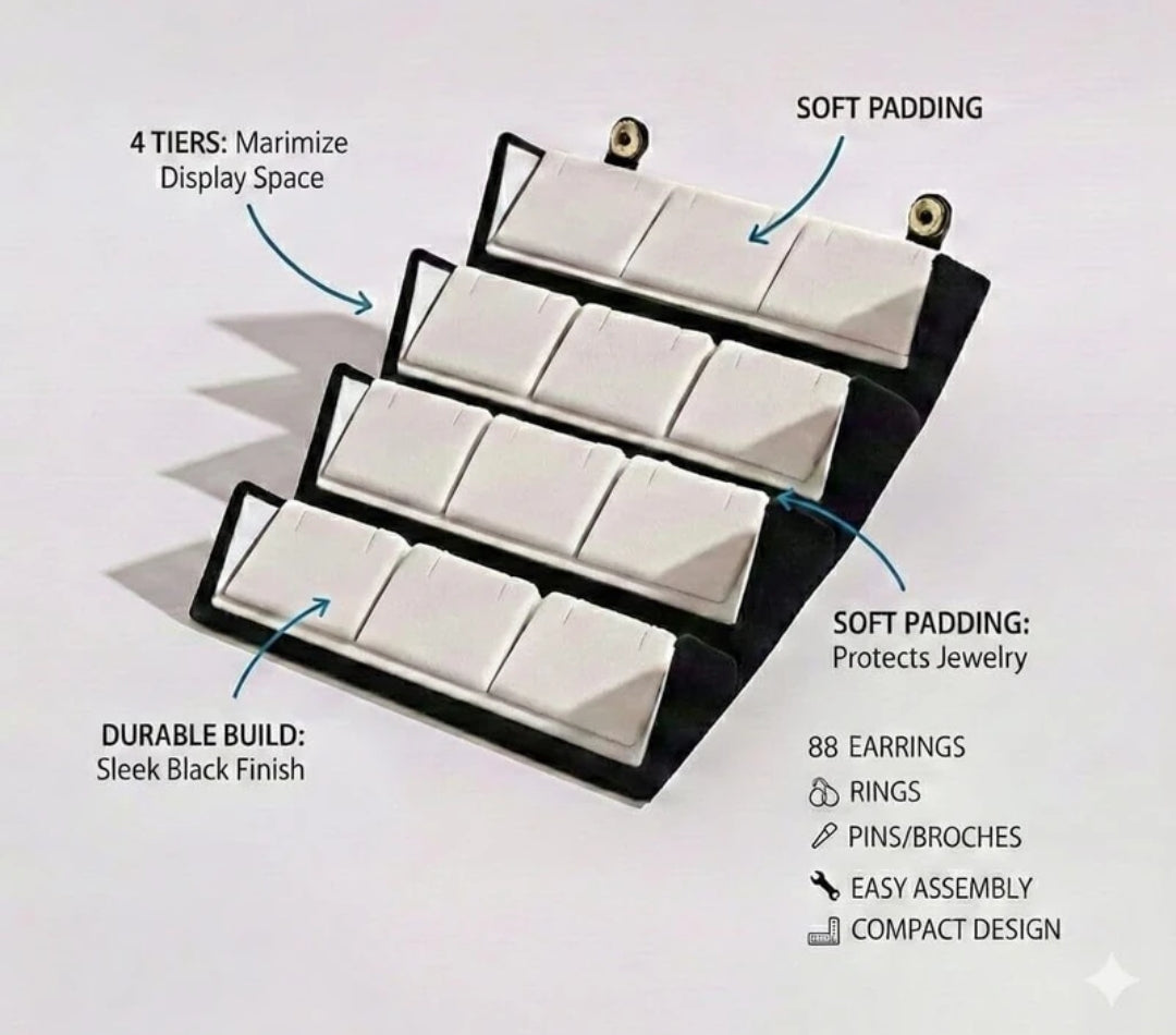 12 Pair Foldable Earring Display Stand — Black Velvet