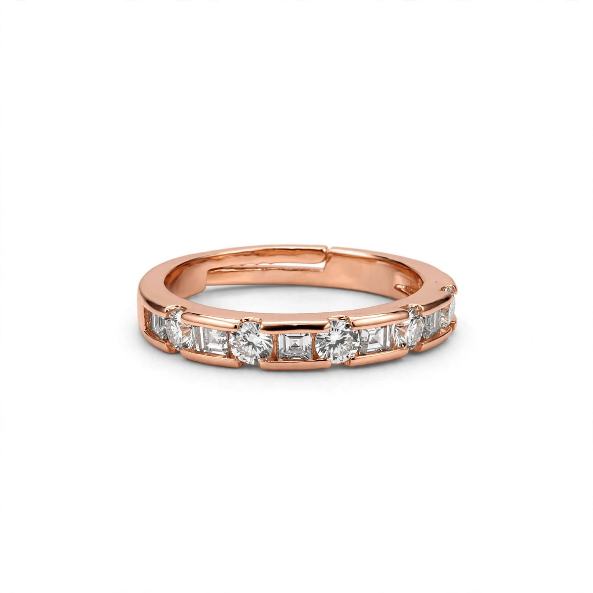 Rose Gold Baguette & Round Diamond Band Ring