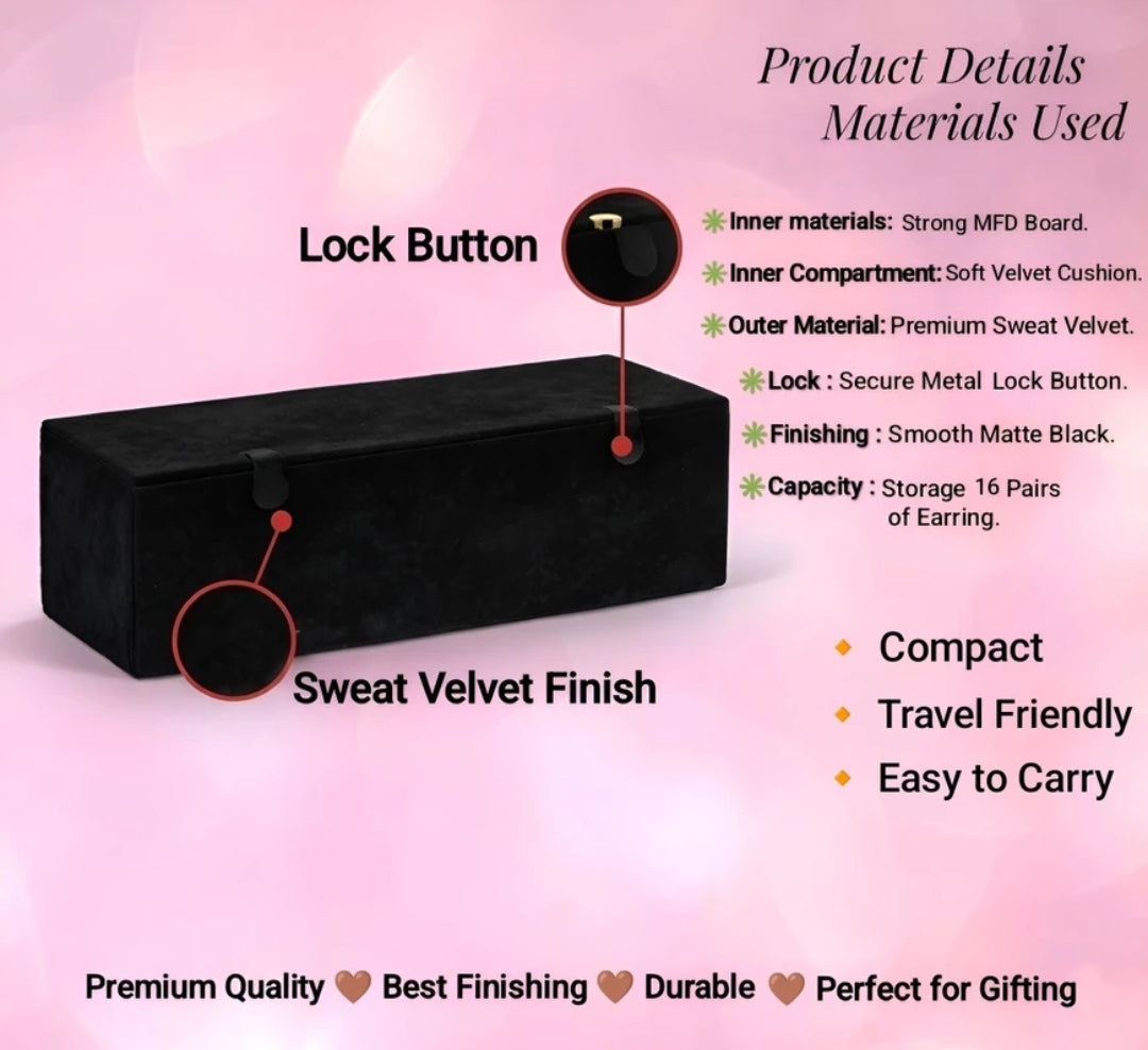 16 Pair Earring Storage Box — Black Velvet