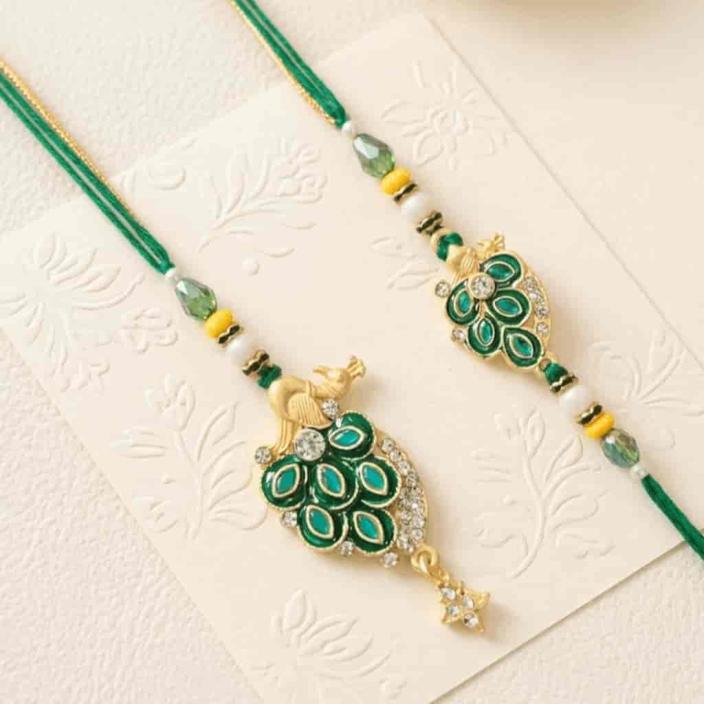 Peacock Meenakari Bhaiya Bhabhi Rakhi Set