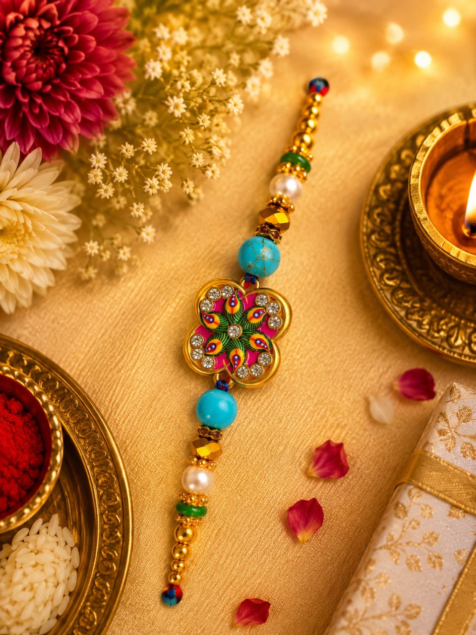 Peacock Feather Meenakari Rakhi