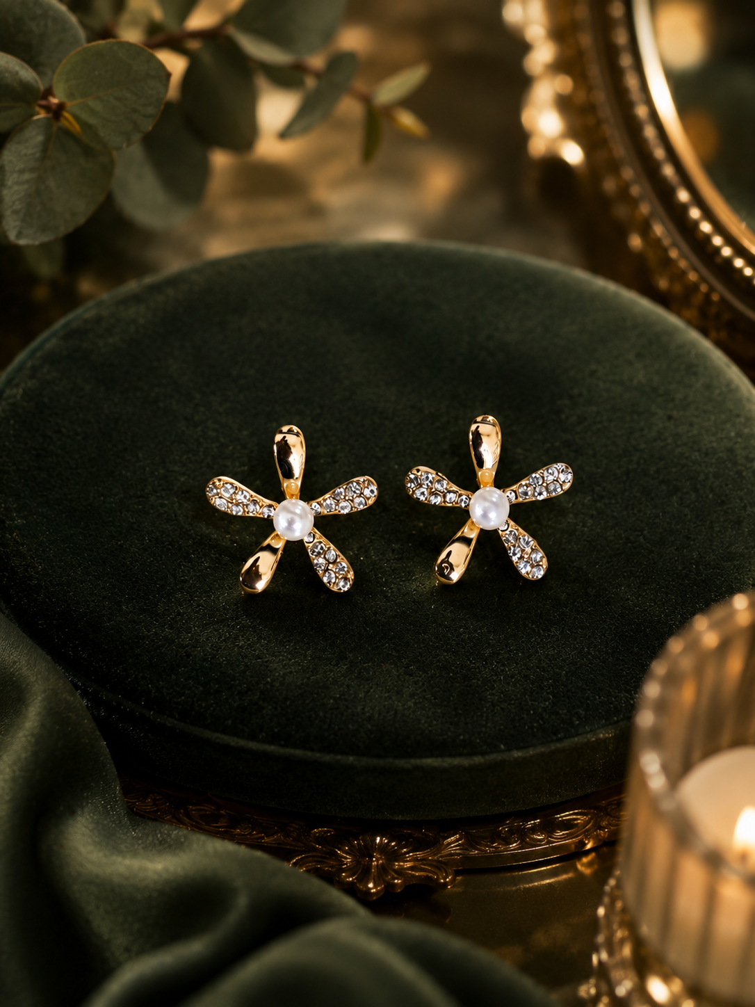 Pearl & Diamond Flower Stud Earrings