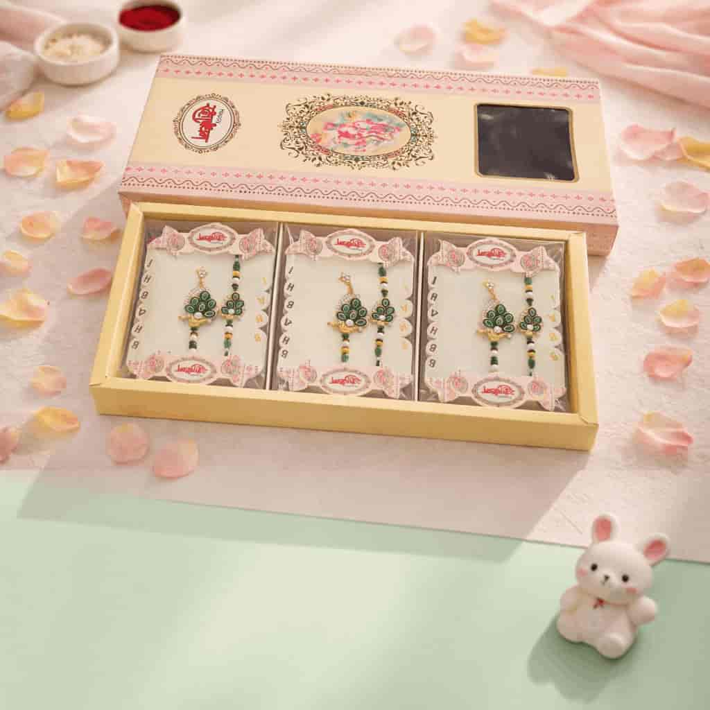 Peacock Meenakari Bhaiya Bhabhi Rakhi Set