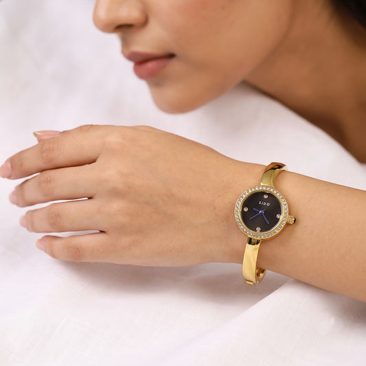 Black Dial Diamond Bezel Bangle Watch