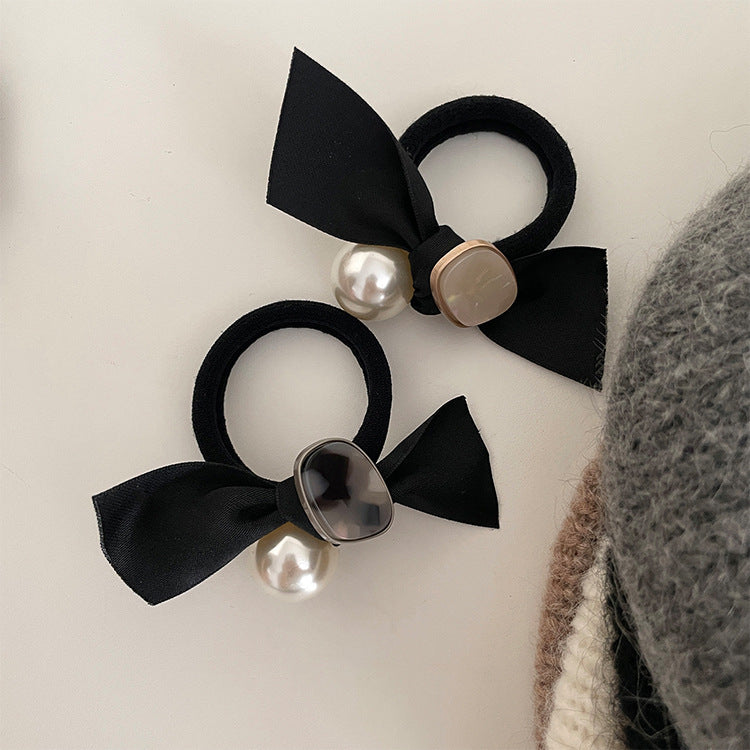 Black Bow Pearl Hair Tie (Set of 2)