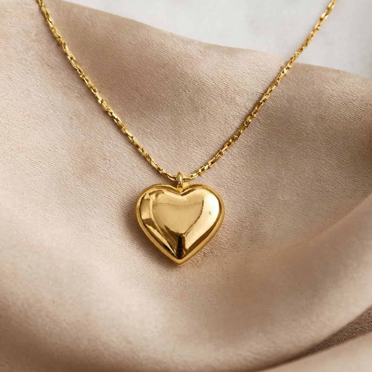 Gold Puffy Heart Pendant Necklace