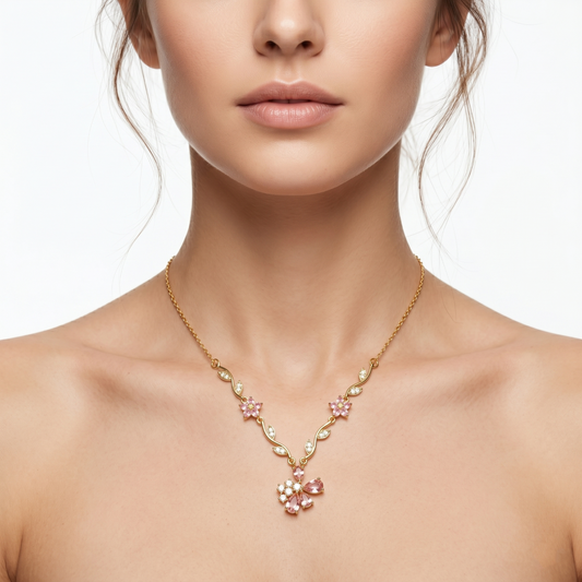 Anti tarnish Tulip Chain Pendant Pink