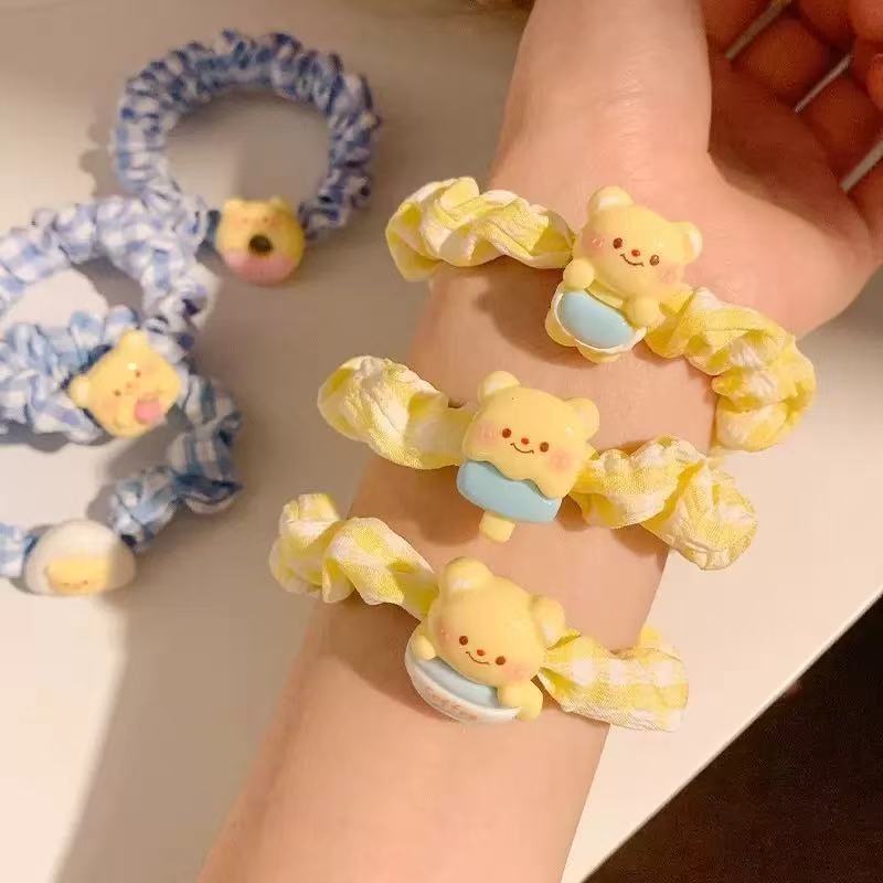 Cute Bear Gingham Scrunchie Set (2 Pcs)