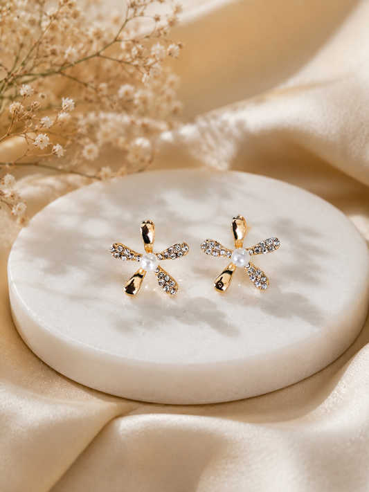 Pearl & Diamond Flower Stud Earrings