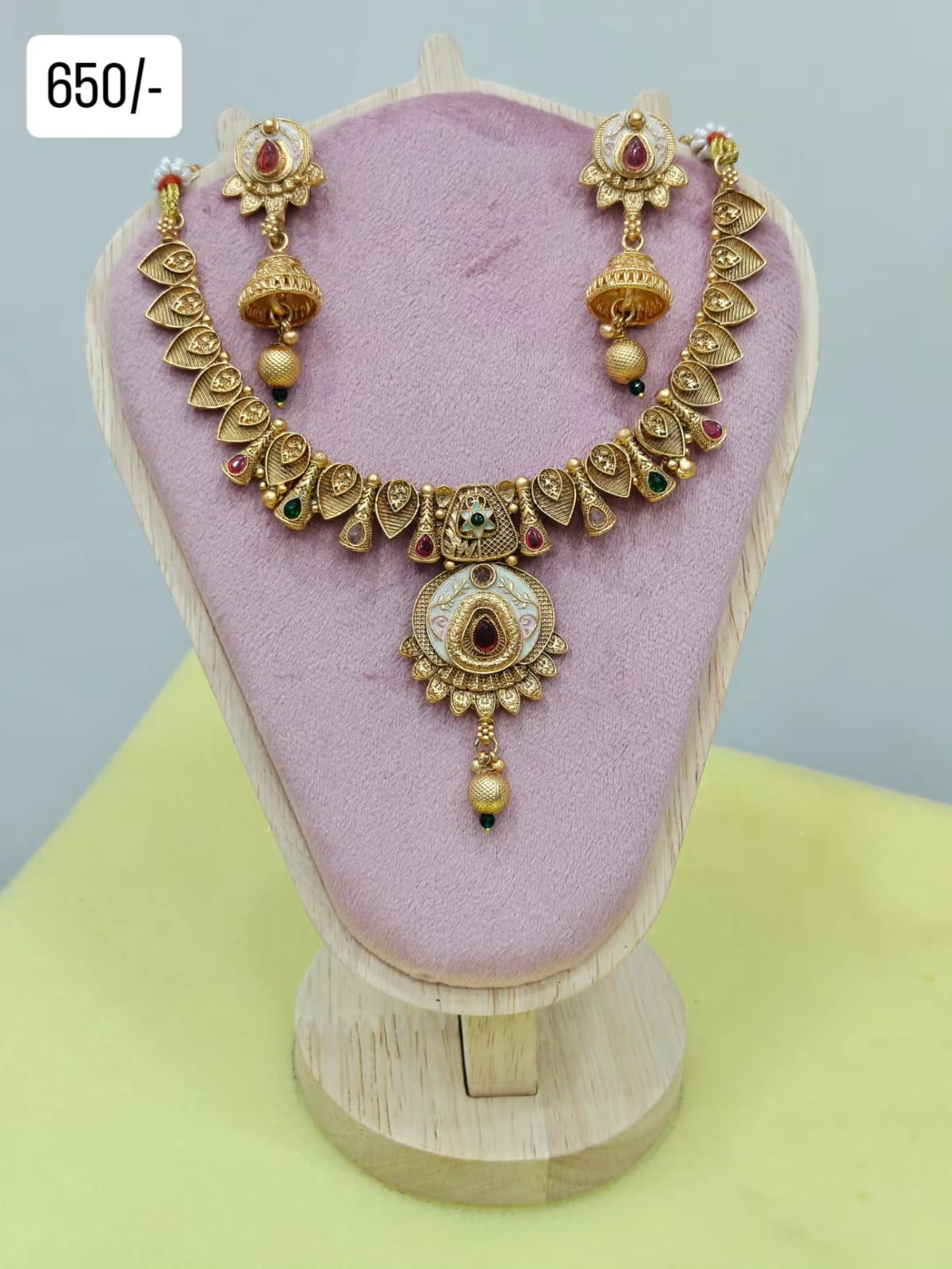 Carved Panel Meenakari Necklace Set