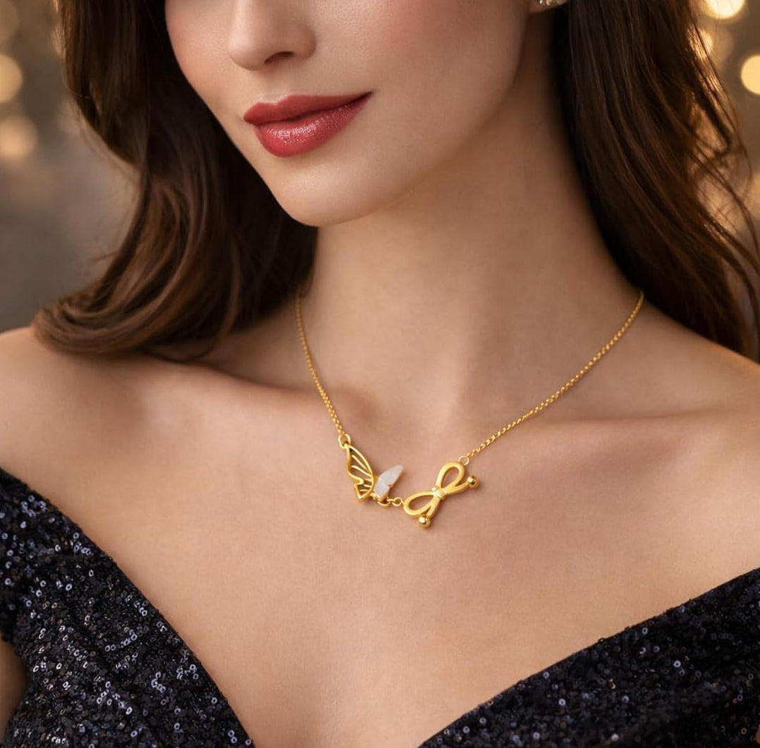 Anti Tarnish Infinity & Butterfly Shell Pendant Necklace