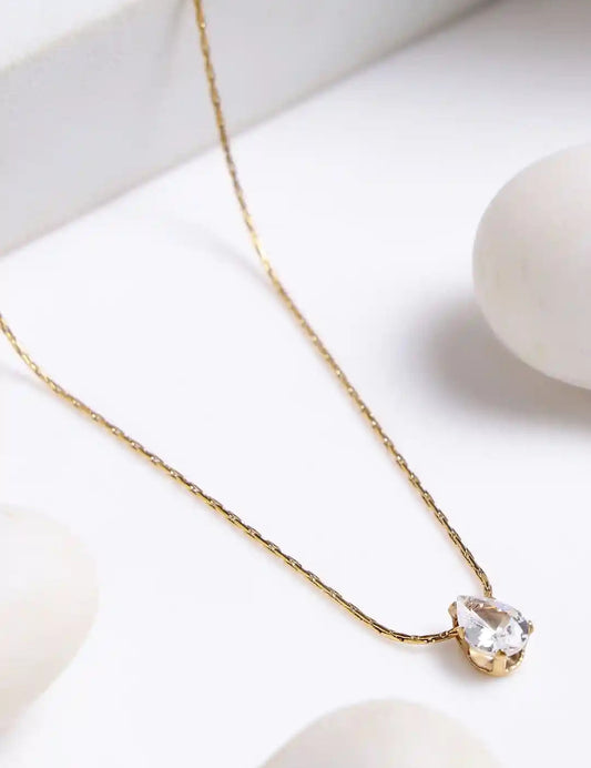 Anti Tarnish Solitaire Heart Crystal Pendant Necklace